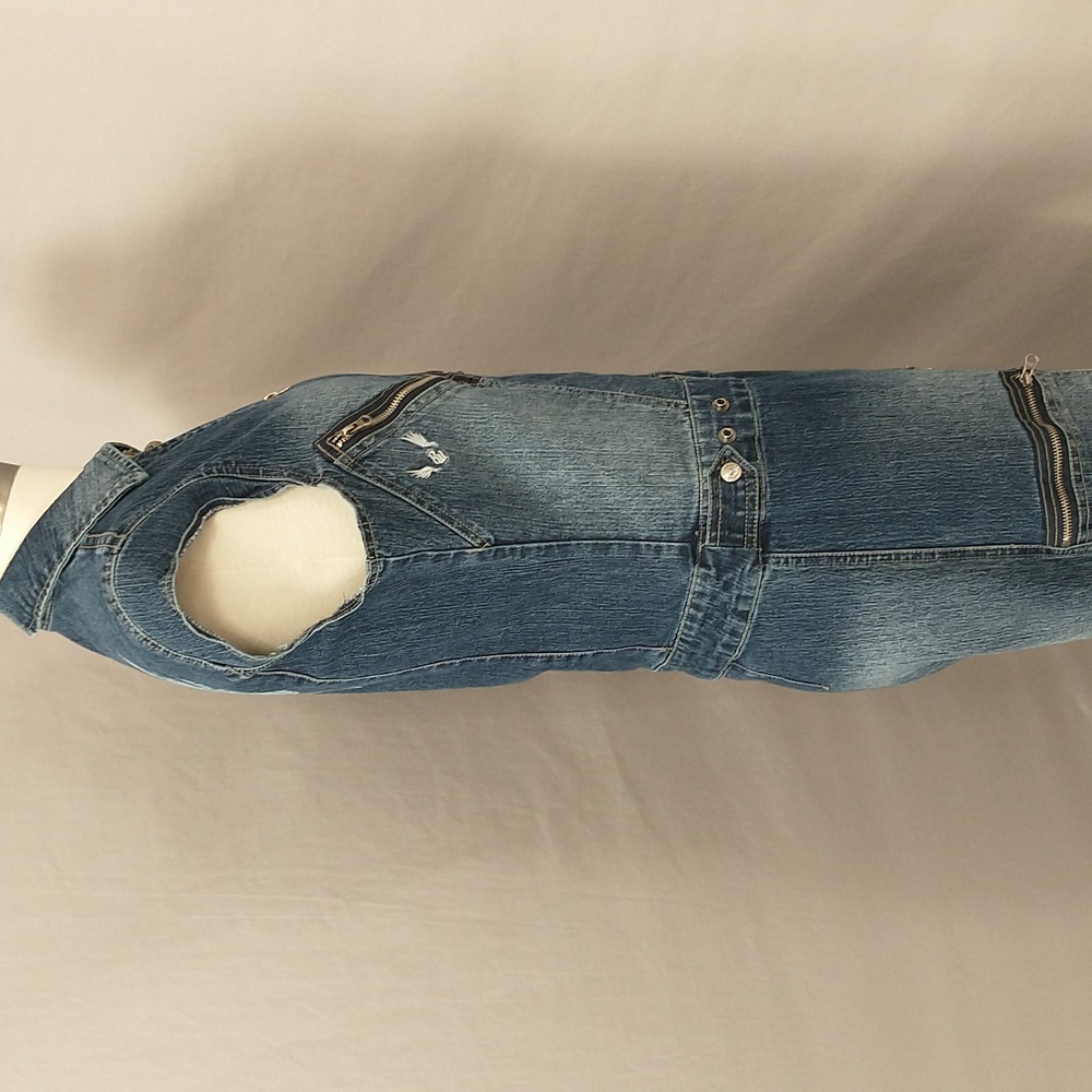 Vintage Denim Jumpsuit Sexy Rocawear 90s Stretch Jeans lots Zippers One Piece M - Picture 3 of 16